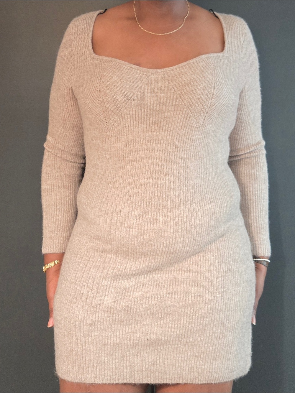 h&m | ribbed knit mini dress | sweetheart neckline | long sleeve | us xxl